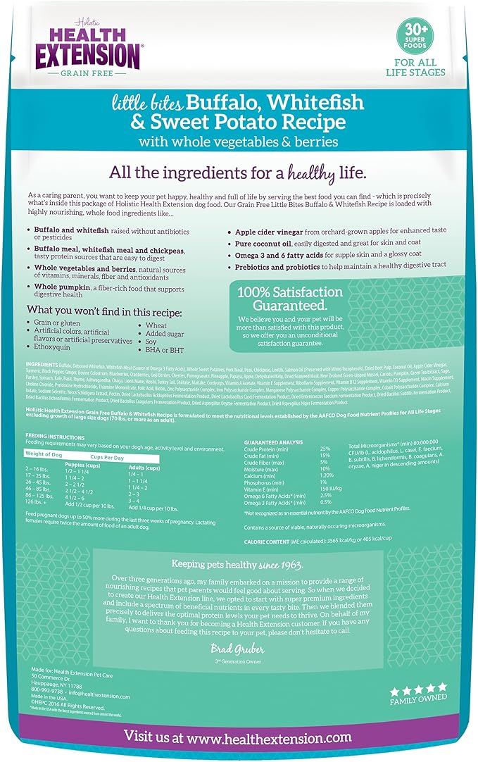 Health Extension Grain Free Little Bites for Dogs, Natural Food with Added Vitamins & Minerals, Perfect for Teacup, Toy & Small Dogs, Buffalo Recipe (3.5lb Bag)