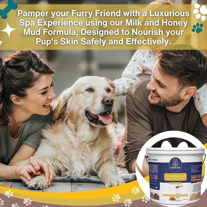 Madra Mor Milk & Honey Mud Spa Bath for Dogs | Dog Bath for Dog Grooming | Dog Coat Skin Care Products | 7.5lb Pail Mud Bath Dog Essentials with Multi-Purpose Key Chain