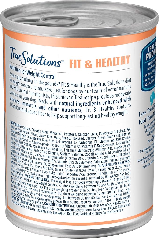 Blue Buffalo True Solutions Healthy Weight Natural Weight Control Adult Wet Dog Food, Chicken 12.5-oz cans (Pack of 12)