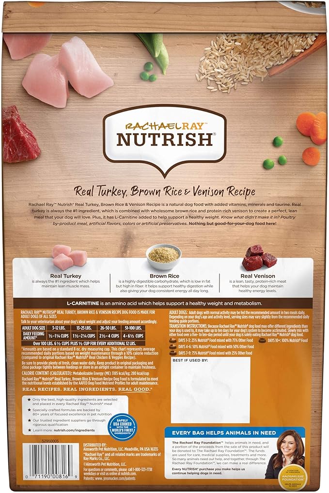 Rachael Ray Nutrish Dry Dog Food, Turkey, Brown Rice & Venison Recipe for Weight Management, 5.5 Pound Bag
