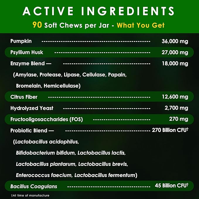 Probiotics for Dogs | All-Natural Dog Probiotic Supplement with Enzymes, Prebiotics, Pumpkin | Promote Digestive Health, Improve Allergy & Immunity, 90 Count (Pack of 1)