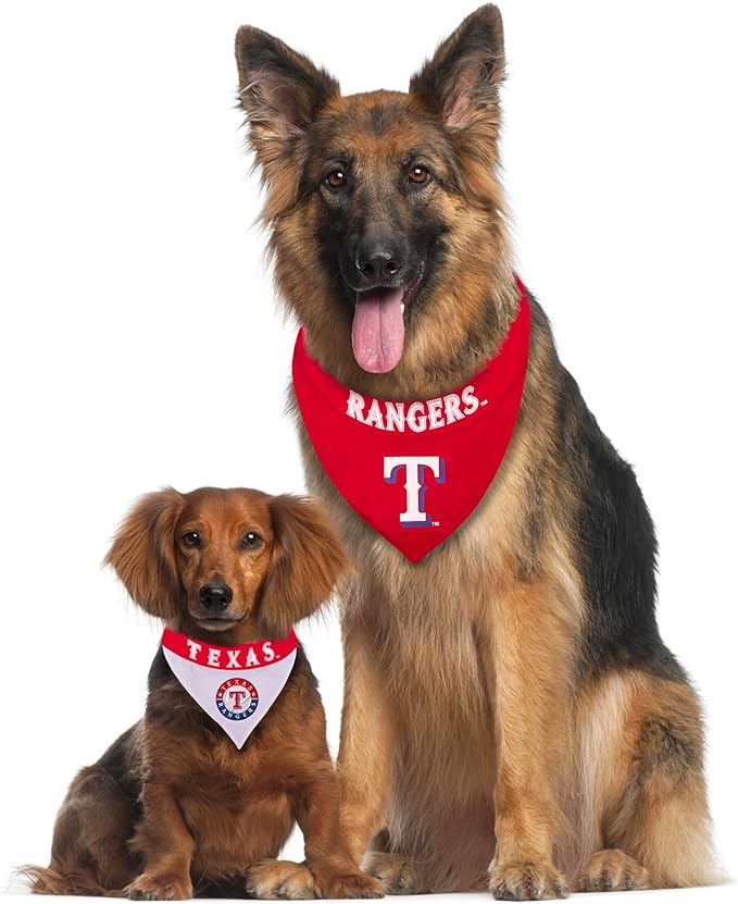 Pets First RAN-3217-L-XL MLB Dog Bandana - Texas Rangers Reversible Pet Bandana, Large/X-Large, MLB Team Color
