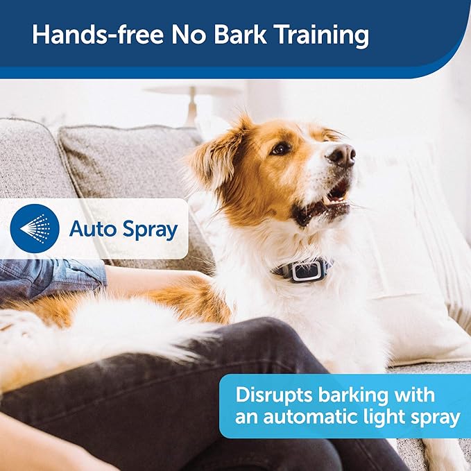 PetSafe Spray Bark Dog Collar, Automatic No Bark Device for Dogs 8 lb. and Up - Rechargeable and Water-Resistant – includes Citronella and Unscented Spray Refills & USB Charging Cable, Navy