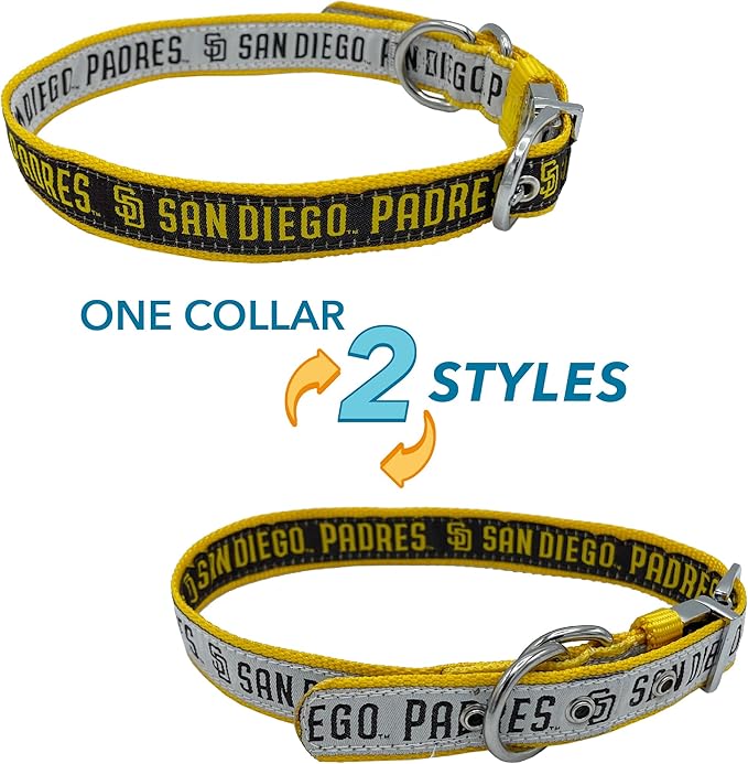 Pets First SAN Diego Padres Reversible MLB Dog Collar Medium. Premium Home & Away Two-Sided Pet Collar Metal Buckle MLB Baseball Team Unique Design on Each Side! Dogs & Cats (PAD-3280-MD)