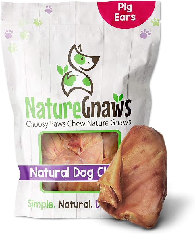 Nature Gnaws Pig Ears for Dogs - Premium Natural Pork Dental Chews - Thick Long Lasting Dog Chew Treats for Aggressive Chewers - Rawhide Free 8 Count (Pack of 1)