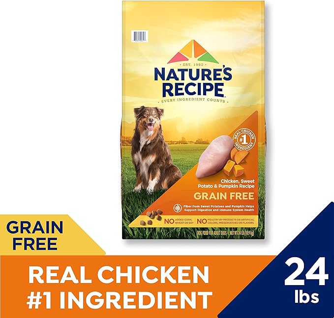 Nature’s Recipe Grain Free Large Breed Chicken, Sweet Potato & Pumpkin Recipe Dry Dog Food, 24 lb. Bag