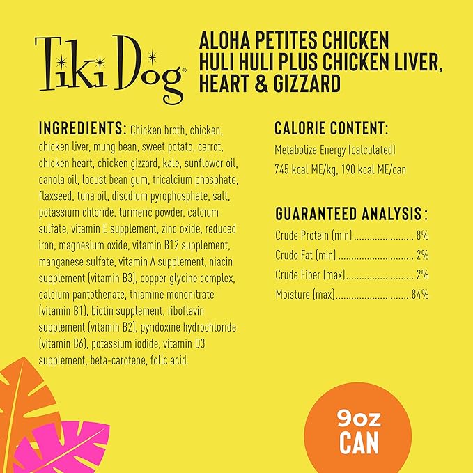Tiki Dog Aloha Petites Gluten & Grain Free Wet Food for Adult Dogs with Shredded Meat & Superfoods, 9oz, 12 pk, Chicken Huli Huli