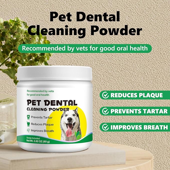 Dog Teeth Cleaning Powder,Dog Dental Powder,Dog Breath Freshener Powder with Probiotics for Bad Breath, Plaque, Tartar Remover - Dental Supplies - 80g
