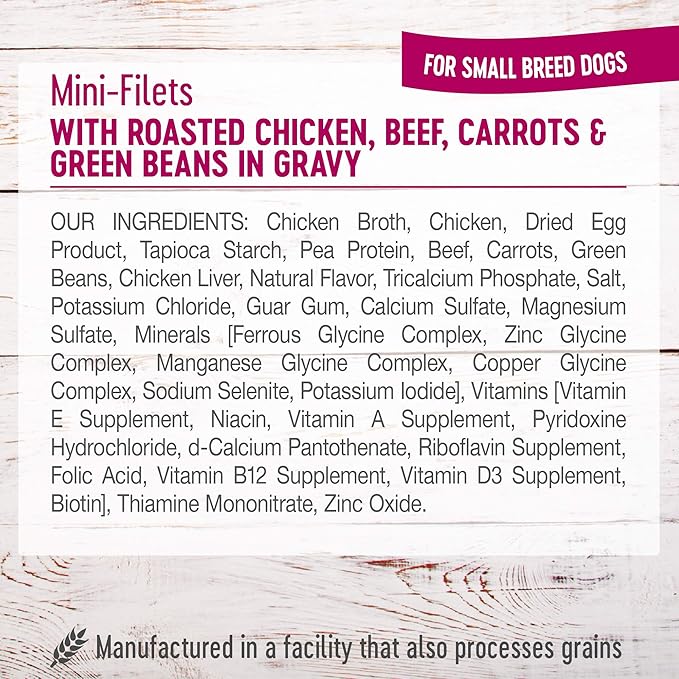 Wellness Petite Entrees Mini Filets Grain Free Natural Wet Small Breed Dog Food, Roasted Chicken & Beef, 3-Ounce Cup