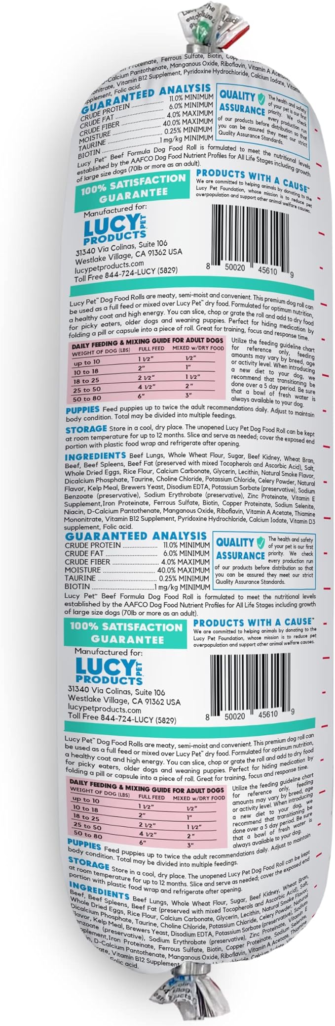 Lucy Pet Products Beef Formula Dog Food Roll 2.5 lb, (100600046)