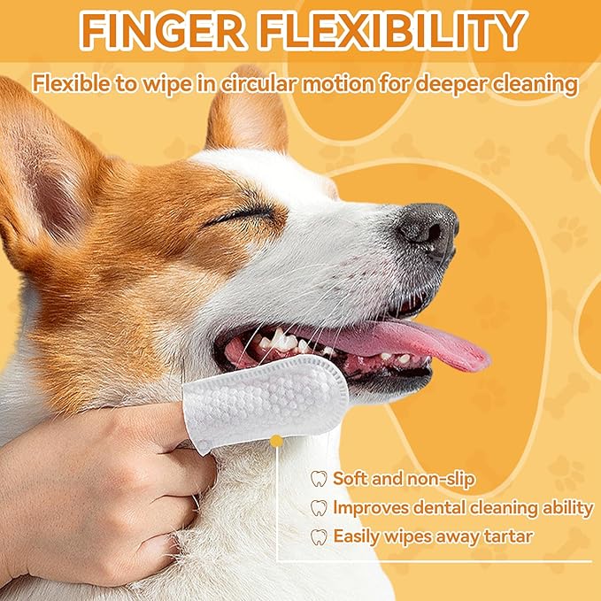 Dog Teeth Cleaning Wipes for Dogs & Cats 60 Counts, Dog Dental Care Wipes, Dog Tooth Brushing Kit Dental Wipes, Remove Bad Breath by Reducing Tartar Buildup & Freshens Breath