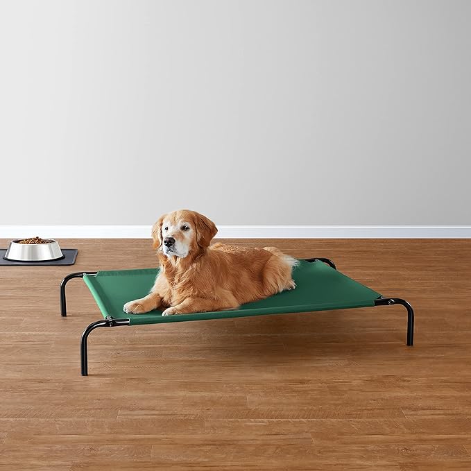 Amazon Basics Cooling Elevated Dog Bed with Metal Frame, Large, 130 x 80 x 19 cm (L x W x H), Green