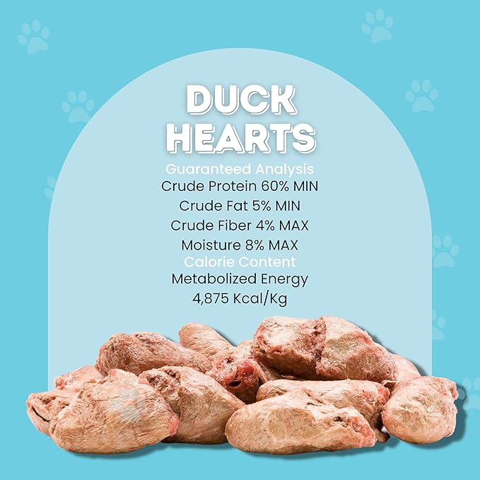 hotspot pets Freeze Dried Duck Heart Treats for Cats & Dogs - 1LB BIG BAG - Single Ingredient All Natural Grain-Free Duck Hearts - Perfect for Training, Topper or Snack - Made in USA