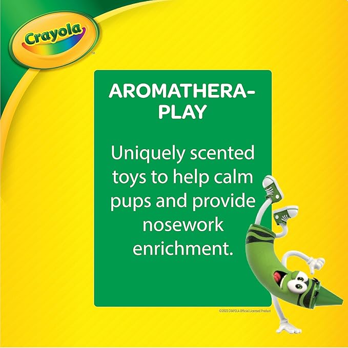 Crayola for Pets 3pk Small Aromathera-play Plush Squeaker Crayons Dog Toys in Pup-Visible Colors Dogs See Best, Blue, Yellow + Purple Plush Crayon Scented Dog Toys with Soothing Scents