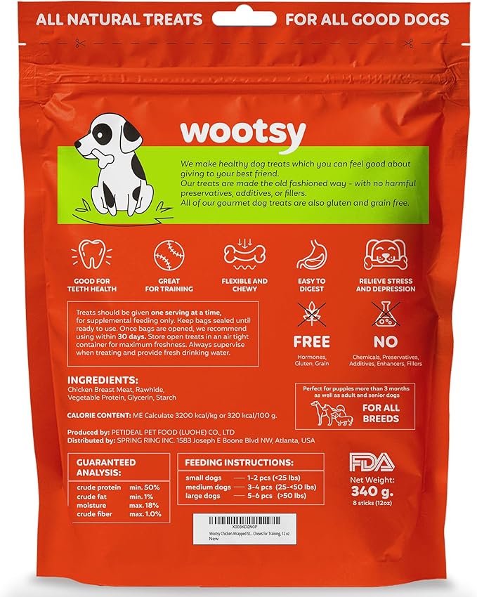Chicken Jerky Wrapped Rawhide Sticks - Supports Dental Health Dog Treats, Grain Free, High Protein, Low-Calorie - Real Chicken - Chews, 12 oz