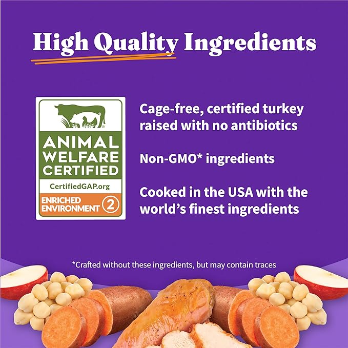 Halo Purely for Pets Holistic Dog Food, Complete Digestive Health Grain Free Cage-Free Turkey and Sweet Potato Recipe, Healthy Weight Support, Dry Dog Food Bag, Adult Formula, 3.5-lb Bag
