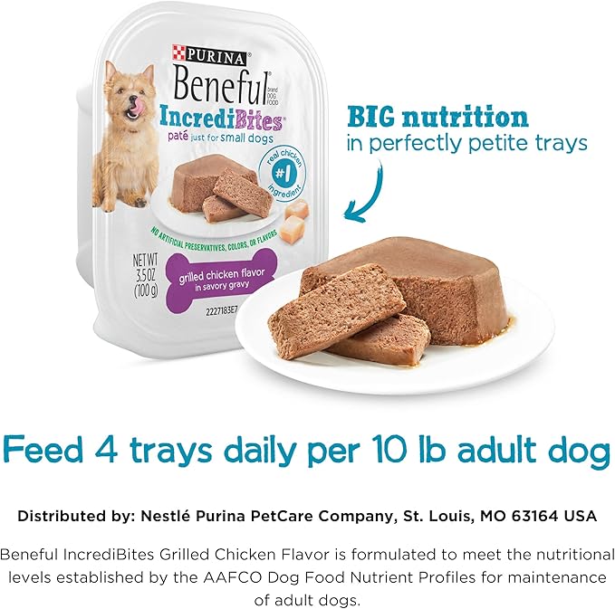Beneful IncrediBites Pate Wet Dog Food for Small Dogs Grilled Chicken Flavor in a Savory Gravy - 3.5 Ounce (Pack of 12)