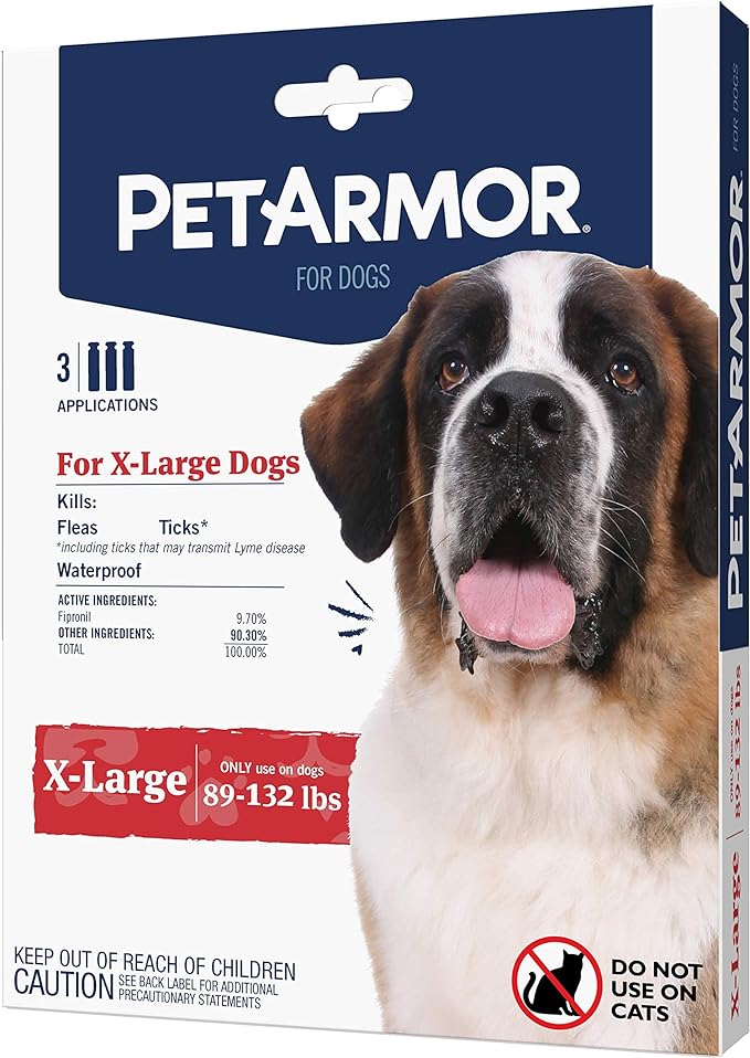 PetArmor for Dogs, Flea and Tick Treatment for Extra Large Dogs (89-132 Pounds), Includes 3 Month Supply of Topical Flea Treatments