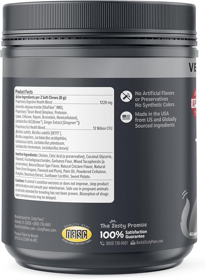 Zesty Paws Probiotics for Dogs - Digestive Enzymes for Gut Flora, Digestive Health, Diarrhea & Bowel Support - Clinically Studied DE111 - Dog Supplement Soft Chew for Pet Immune System - VS, 90 Count