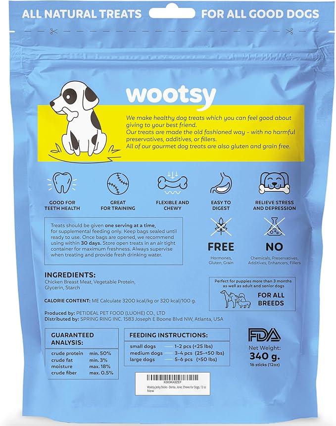 Chicken Jerky Dog Treats - Rawhide Free - Dental Health Support Dog Snacks - Real Chicken - Grain Free, Low-Calorie, High-Protein, Canine Chews, 12 oz