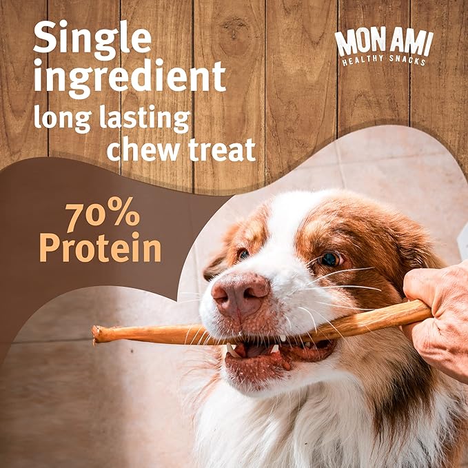 Mon Ami Regular Bully Sticks for Large and Small Dogs (11-12 inches, Pack of 16) - Grass Fed Dog Treats - Bully Sticks Natural Dog Treat