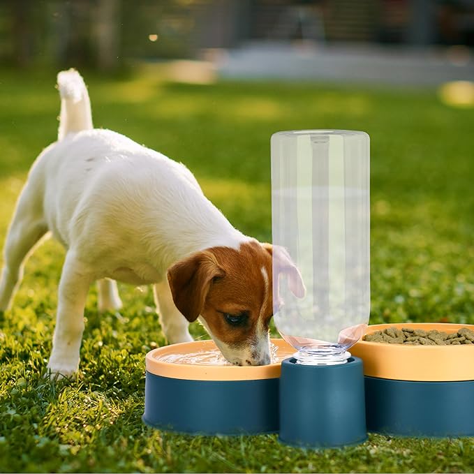 Noa Store Pet Food & Water Dispenser - 2-in-1 17oz Gravity-Fed Bowl for Dogs & Cats - Easy to Refill/Clean - Compact, Stylish Design - Keep Your Pet Hydrated & Fed on The Go - Orange, 8.2"x11.8"x7.4"