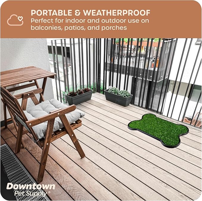 Downtown Pet Supply Dog Grass Pad with Tray, 17 x 27 - Outdoor and Indoor Potty System for Dogs with Replaceable Synthetic Grass Pee Turf - Portable and Waterproof Turf Dog Potty