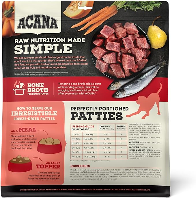 ACANA Freeze Dried Dog Food Meal & Topper, Grain Free High Protein Farm-Raised Beef Recipe, 14oz