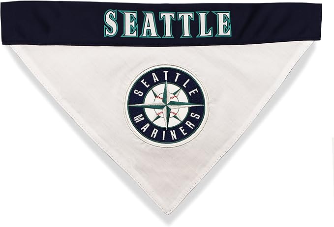 Pets First MLB Seattle Mariners Reversible Bandana Size XX-Large for Dogs & Cats. 2 Sided Sports Bandana,Premium Embroidery Team Logo, All MLB Teams Available