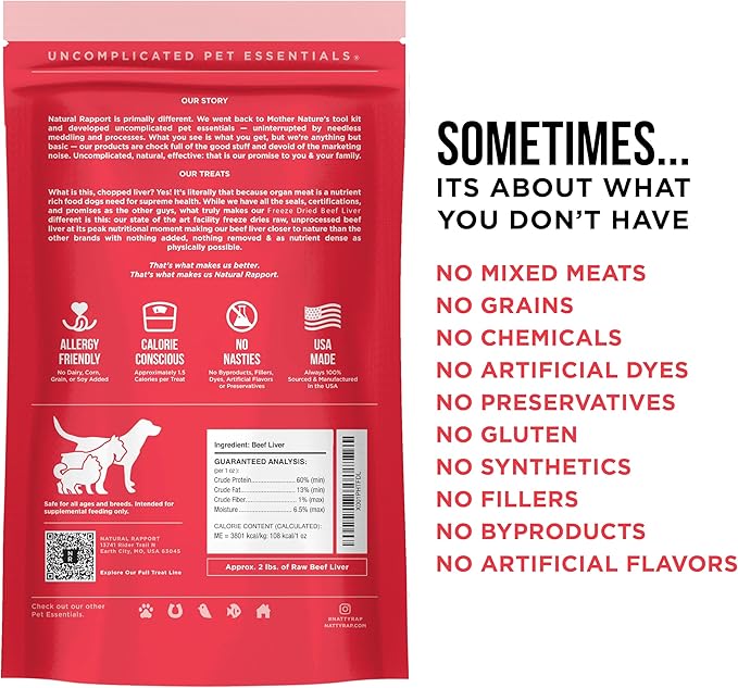 Natural Rapport Beef Liver Dog Treats - The Only Freeze Dried Beef Liver Dogs Need - Grain-Free Beef Bites, Dog Treats for Small and Large Dogs (8 oz.)