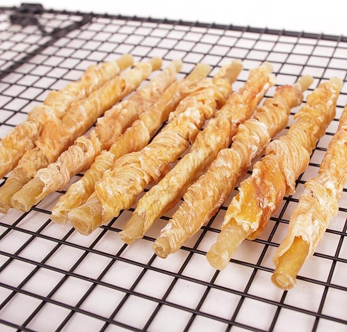 Dog Treats 100% Organic Chicken Hide Twists,Dog Chews Treats, 5 Inch Chicken Wrapped Rawhide Sticks, Promotes Teeth Health, 8 oz