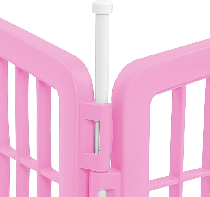 IRIS USA 24'' Pet Playpen 2 Panel Add-On with Connecting Rods, Dog Playpen, Puppy Small Medium Dogs, Heavy-Duty Molded Plastic, Rust-Free, Non-Skid Rubber Feet, Easy Assemble, Customizable, Pink