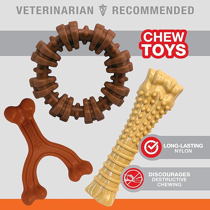Nylabone Power Chew Toys Customer Favorites Bundle - Dog Toys for Aggressive Chewers, Indestructible Dog Toys for Large Dogs in 3 Shapes and Flavors - Flavor Medley, Large upto 50lbs (3 Count)