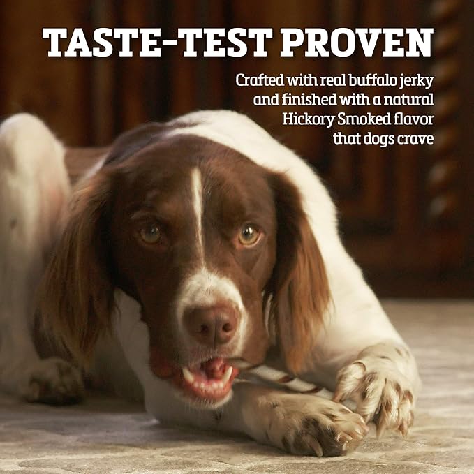 Rawhide Dog Treats | Healthy, Grass-Fed Buffalo Jerky Raw Hide Chews | Hickory Smoked Flavor | Jerky Twist, 16 Count