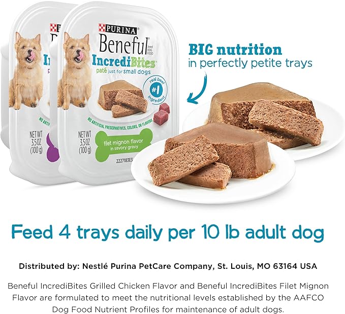 Beneful IncrediBites Grilled Chicken Flavor and Filet Mignon Flavor Wet Food for Small Dogs Variety Pack - 3.5 Ounce (Pack of 12)