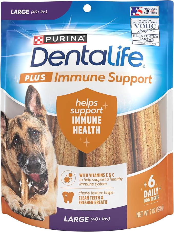 Dentalife Purina Plus Immune Support Chicken, Apple and Blueberry Flavor Dog Dental Chews - 6 ct. Pouch.