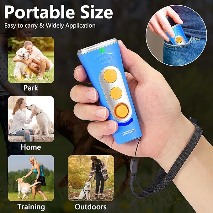 2024New Dog Bark Deterrent Device, 4X Ultrasonic Emitters Anti-Barking Device, Rechargeable Dog Barking Control Devices with 50ft Range Dog Training Tool, Alternative to Dog Shock Collar (Blue)