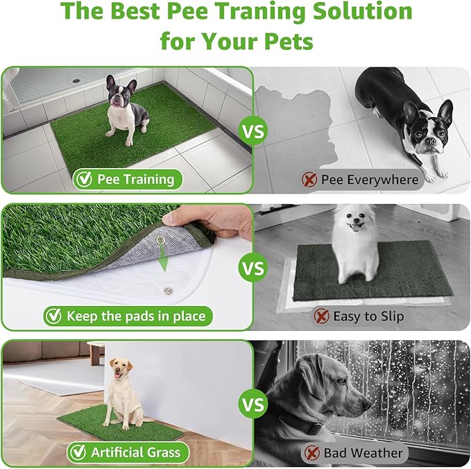 PICK FOR LIFE Dog Grass Mat with Pee Pad,Artificial Indoor Grass Potty Training Pads for Dogs Doggies Washable,Reusable Puppy Pads Leakproof on Outdoor Patio Balcony Apartment(24.5x39'')