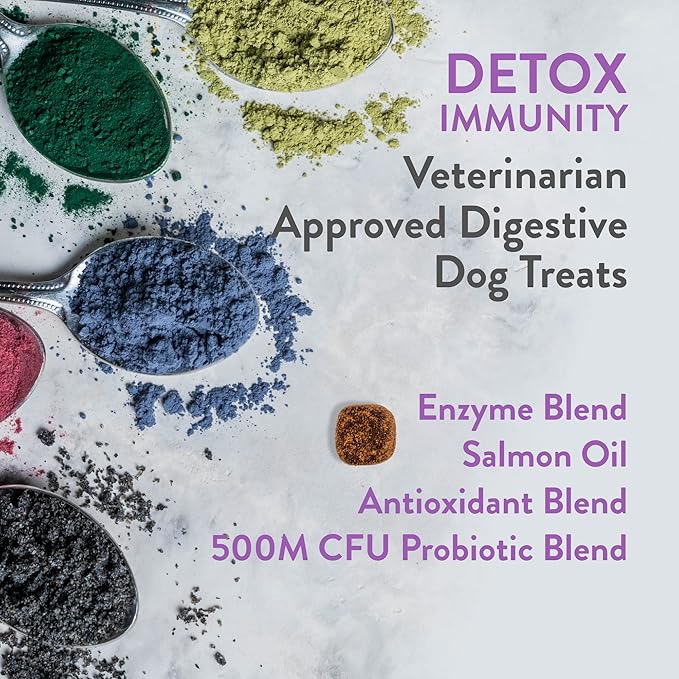 Green Gruff Detox Immunity Dog Probiotics for Digestive Health - Dog Allergy Relief & Immune Support for Dogs - Organic Dog Immune Supplement with Protein, Multivitamin & Omega 3 Fish Oil - 24 Chews