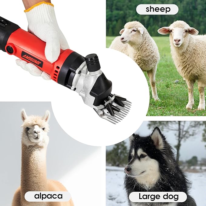 Sheep Shears Electric 550W - Upgraded Professional Sheep Clippers One Blade, 6 Speed Heavy Duty Livestock Haircut for Grooming Sheep Goats Large Dog Thick Coats Animals No Lubricant(Red)