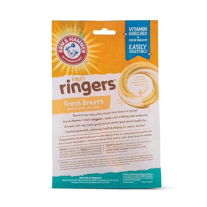Arm & Hammer for Pets Ringers Dental Treats for Dogs | Dog Dental Chews Fight Bad Breath & Tartar Without Brushing | Fruity Banana Flavor in Dog Treat Bag, 5-Ct Dental Dog Chews, 24 Pack