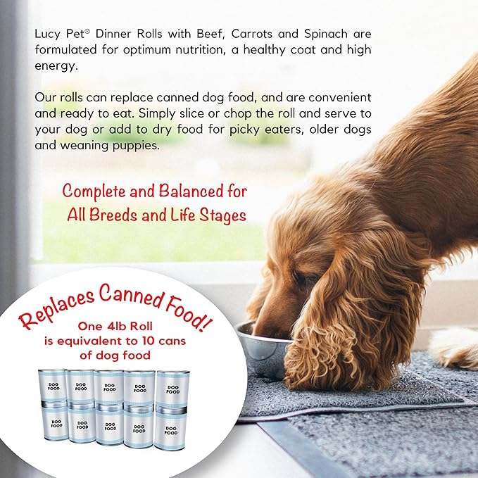 Lucy Pet Dinner Rolls-Mom's Meatloaf Beef with Carrots and Spinach 4lb