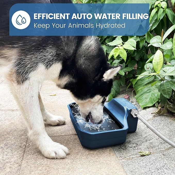 Automatic Dog Water Bowl Dispenser, 1 Gallon Dog Water Bowl for Outdoor, Big Water Feeder, Large Waterer for Pets & Livestock, Food Grade Material, Water Auto-Refill, Fit 3/4" Faucet, Blue