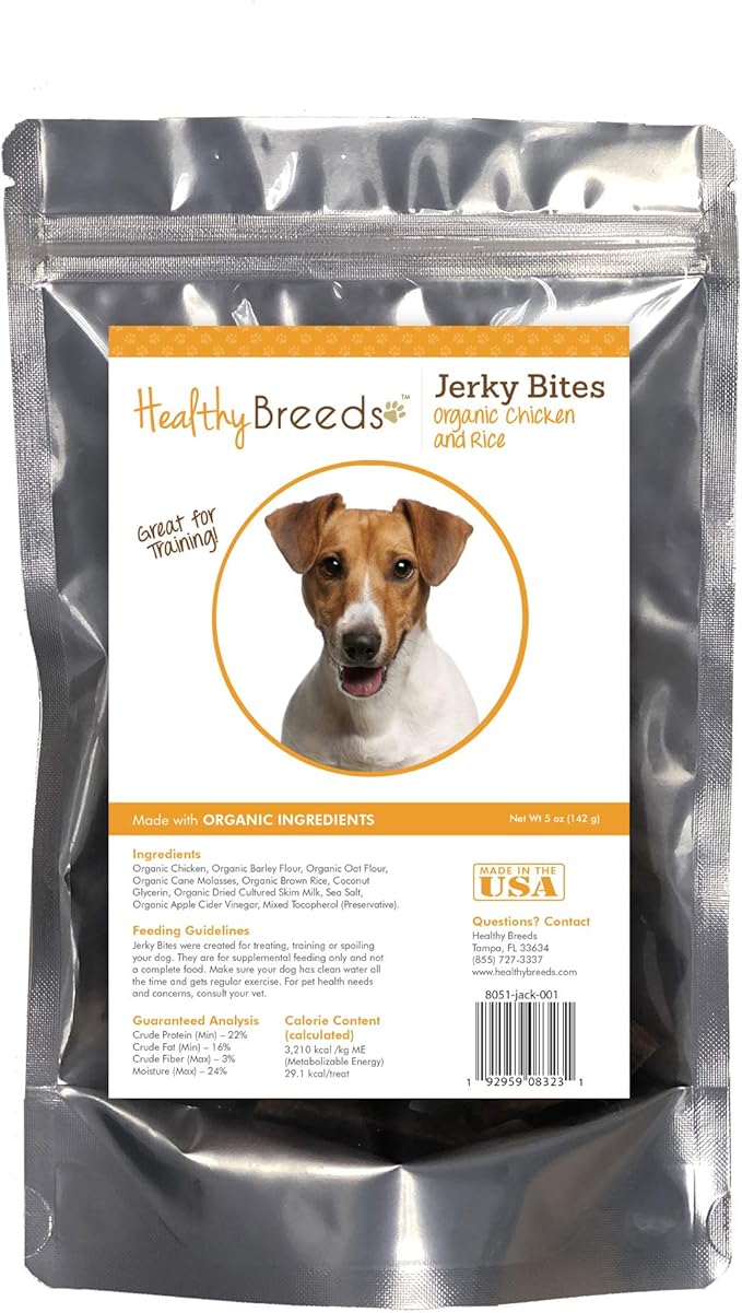 Healthy Breeds Jack Russell Terrier Jerky Bites Chicken & Rice Recipe Dog Treats 5 oz