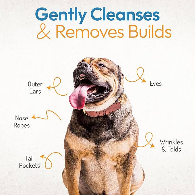 Wrinkle Wipes for Dogs - 100 Count Dog Wrinkle Wipes French Bulldog, English Bulldog, Pugs - 3.15 in Large Bulldog Face Wipes - Cleaning & Soothes on Wrinkles, Folds, Tail Pockets