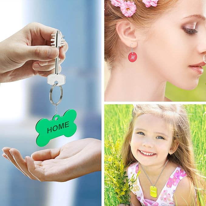Frienda 60 Pieces Colorful Blank Dog Tags Hand Personalized Blank ID Tags Aluminum Round Dog Tag Bone Shape Pet ID Tags Stamping Blanks Discs with Hole for Dogs Cats Pets Name Craft Tag