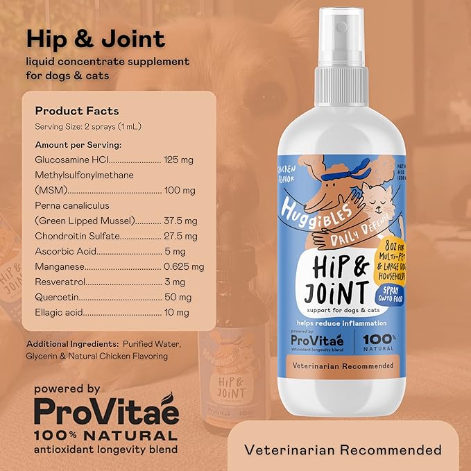 Hip & Joint Support Liquid Supplement for Dogs & Cats – Daily Supplement for Mobility Support with Glucosamine, MSM, Chondroitin – Reduce Pain & Inflammation – Antioxidants for Longevity