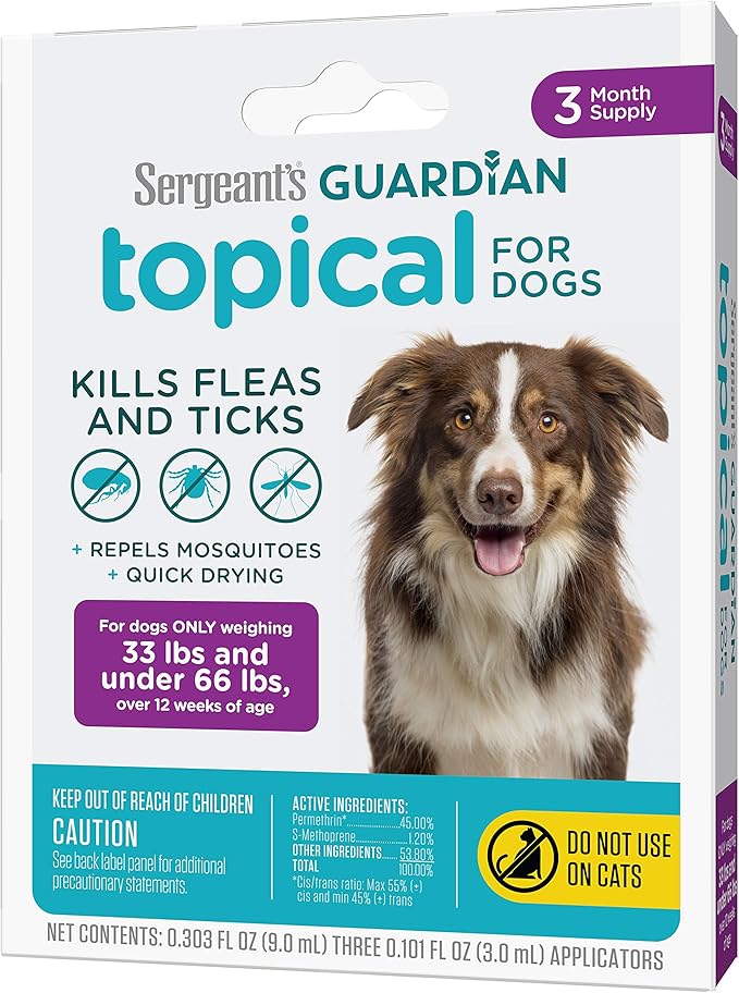Sergeant's Guardian Flea & Tick Squeeze On Topical for Dogs, 33-66 lbs., 3 Count