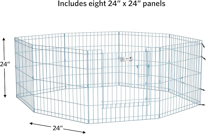 MidWest Homes for Pets Folding Metal Exercise Pen / Pet Playpen, Blue,24"W x 24"H, 1-Year Manufacturer's Warranty