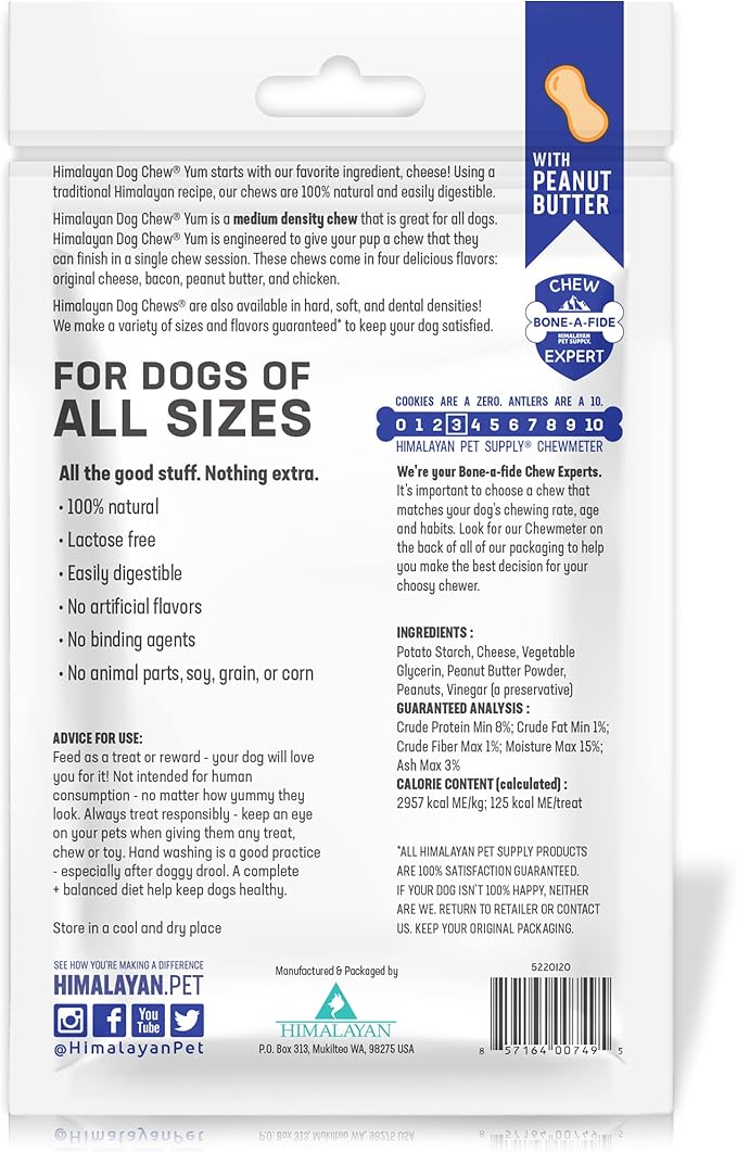 yaky Yum Himalaya Cheese Treats | Lactose Free | Gluten Free | Grain Free | USA MADE | For All Breeds | Peanut Butter Cheese Chew